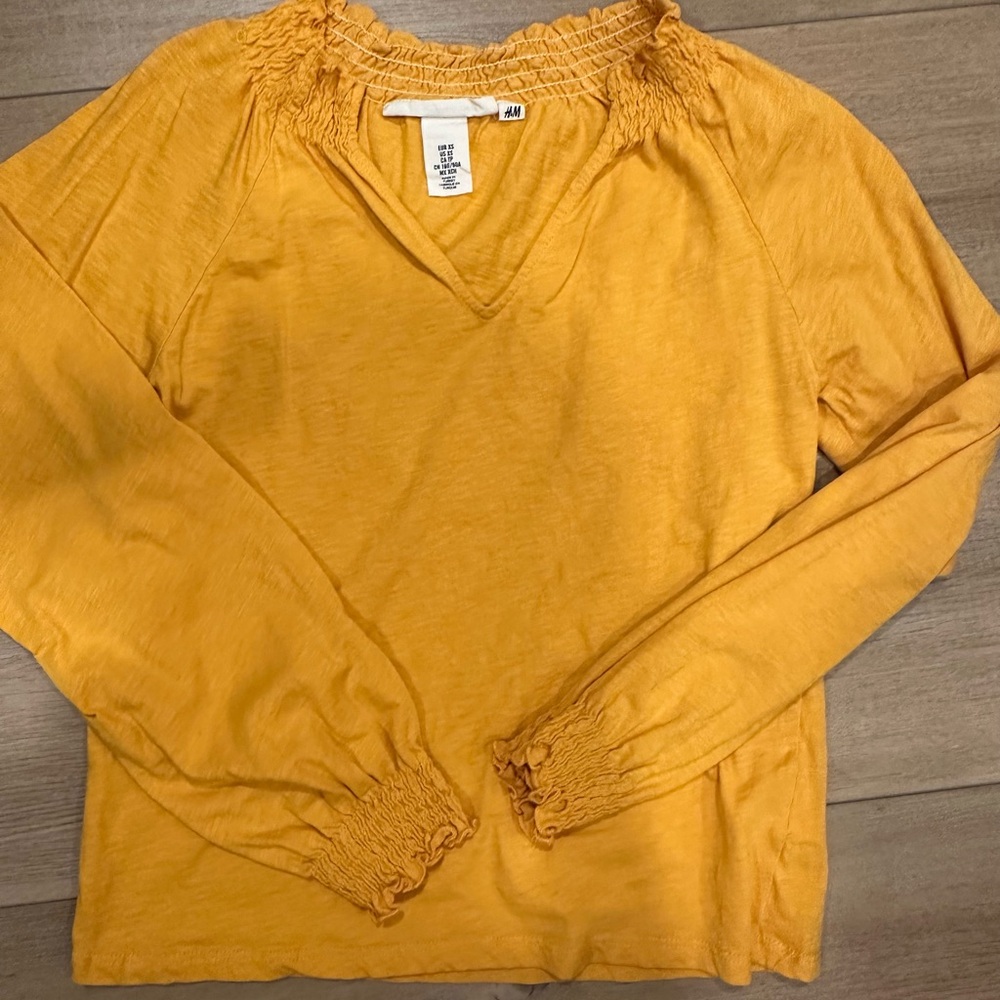 Mustard long sleeve v neck shirt cotton